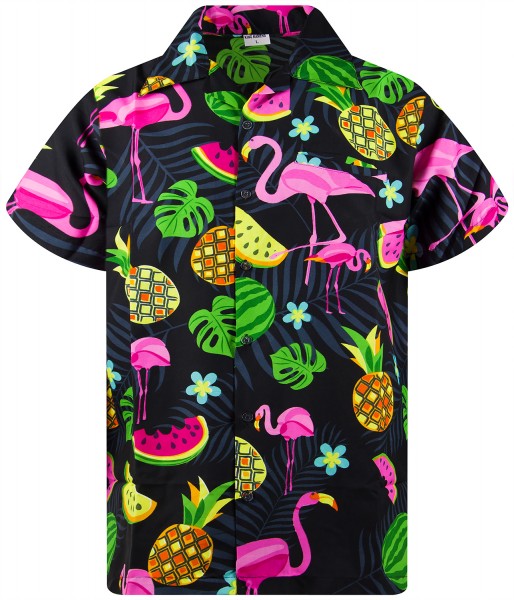 Funky Hawaiihemd Flamingo Melonen Herren Kurzarm Mehrere Farben