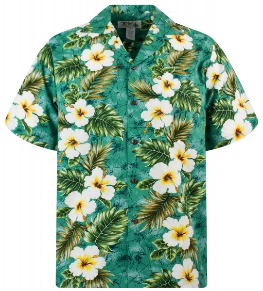 KY‘s | Original Hawaiihemd | Herren | S-8XL | Hibiskus Blüten Palmenblätter | Mehrere Farbvarianten
