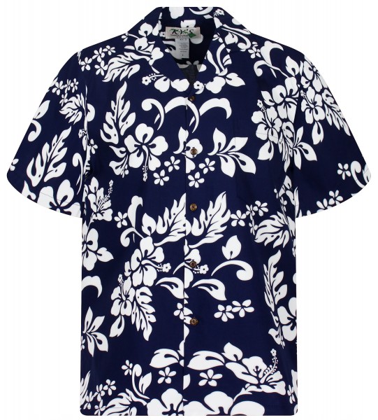 KY‘s | Original Hawaiibluse für Damen | Hibiskus Hemd for Men | Kurzärmelig | Front-Tasche | Blau