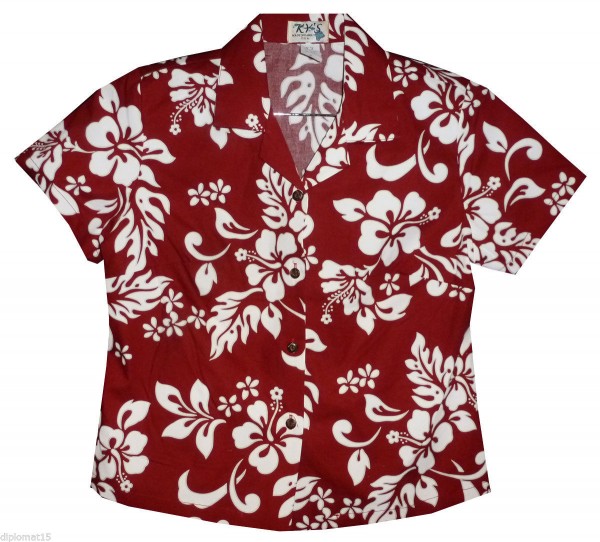 KY‘s | Original Hawaiibluse für Damen | Hibiskus Hemd for Men | Kurzärmelig | Front-Tasche | Rot
