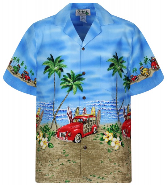 KY‘s | Original Hawaiihemd | Herren | S - 8XL | Oldtimer Strand Surfbretter | Blau