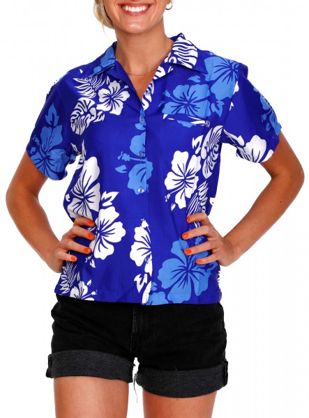 King Kameha Funky-Hawaii-Bluse-Hemd, Damen, Kurzarm, Mono-Hibiscus