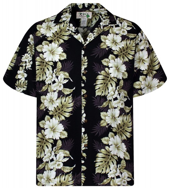 KY‘s | Original Hawaiihemd | Herren | S - 8XL | Blumen Blätter Girlanden | Schwarz