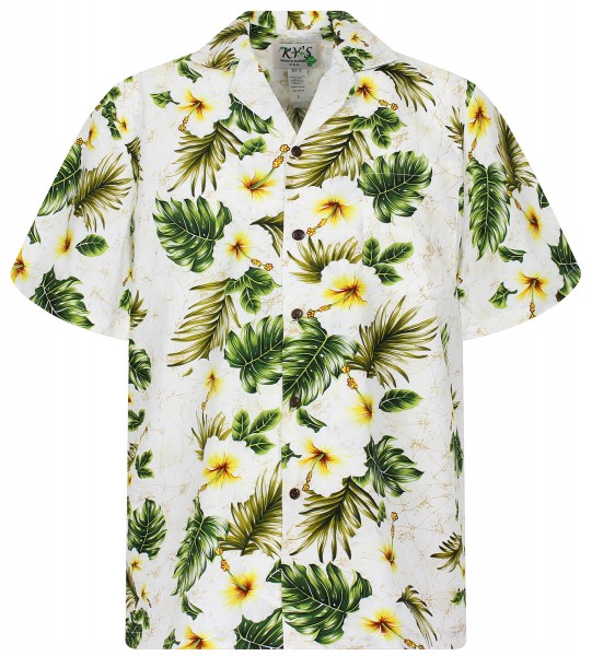 KY‘s | Original Hawaiihemd | Herren | S-8XL | Hibiskus Blüten Palmenblätter | Mehrere Farbvarianten