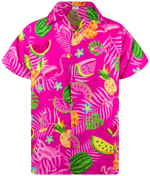 King Kameha Funky Hawaii-Hemd, Herren, Kurzarm, Flamingo-Melon, 12 Farben