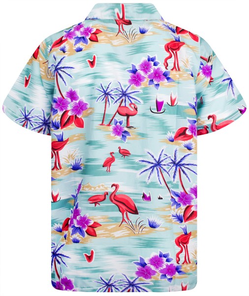 V.H.O. Funky Hawaïblouse voor heren, korte mouwen, voorzak, Hawaï-print strand palmen diverse kleuren, Beach geel, XXL