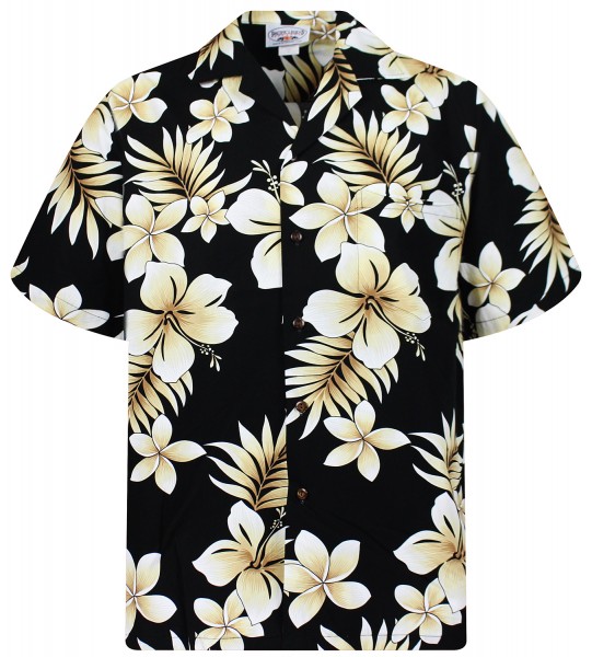 Pacific Legend | Original Hawaiihemd | Herren | S - 4XL | Blumen Palmenblätter Gold | Schwarz